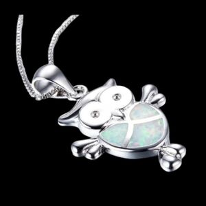 NEW Owl Necklace silver chain, opal man-made design